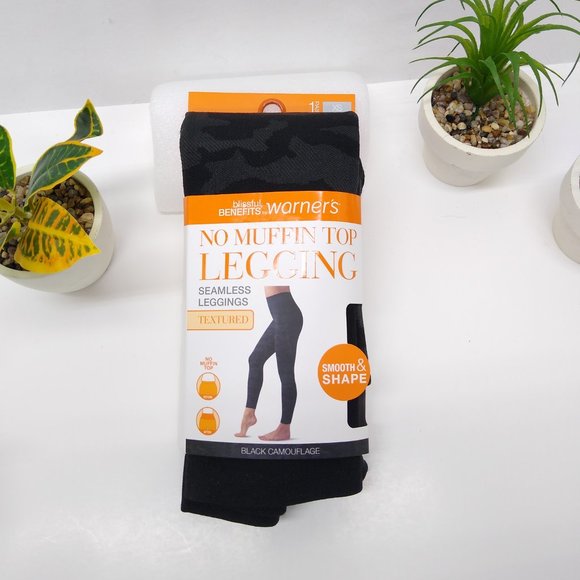 Warner's Blissful Benefits No Muffin Top Textured Leggings XS Black Camouflage - Picture 2 of 10